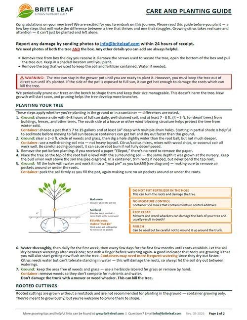 Brite Leaf Care and Planting Guide